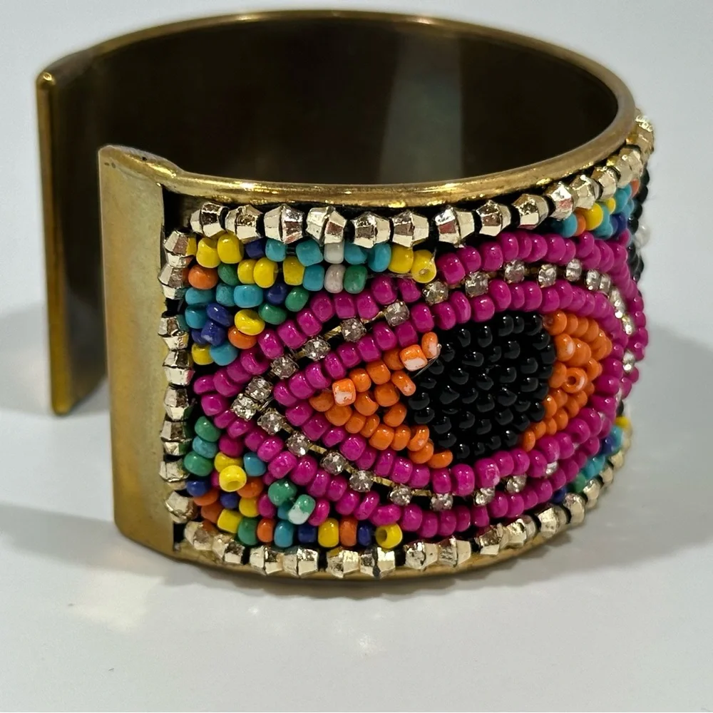 Evil Eye Multicolor Colorful Beaded Wide Band Cuff Bracelet India